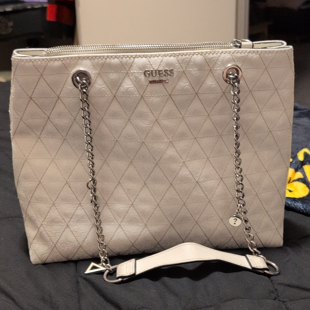 GUESS Quilted Cream Shoulder Bag